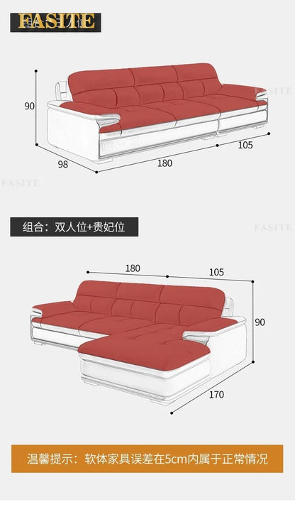 Leather sofa first layer cowhide modern simple size apartment living room left and right concubine leather sofa combination