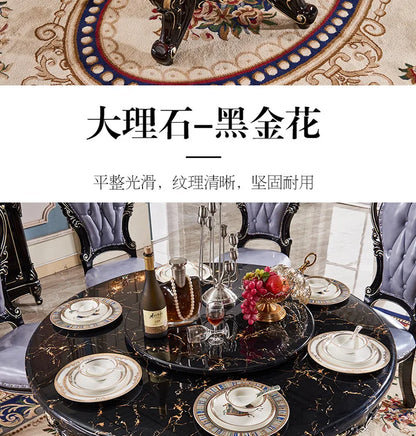 European marble dining table and chair combination American round table ebony French solid wood round home