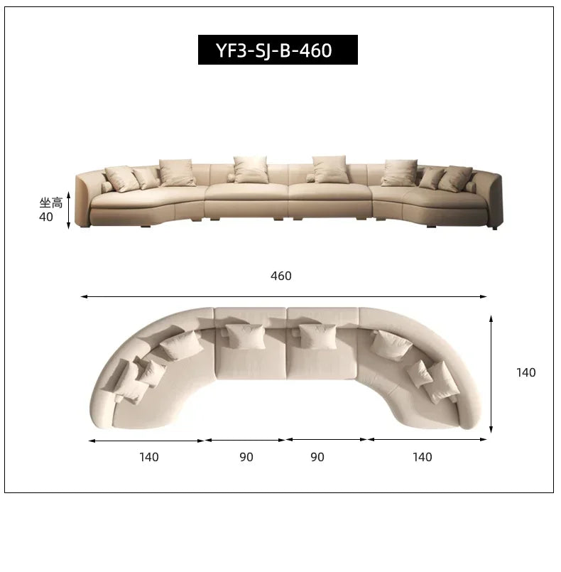 Italian Minimalist Circular Curved Leather Sofa Large Apartment Living Room Corner Leather Sofa