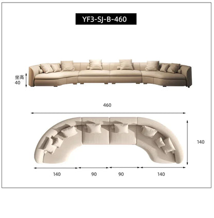 Italian Minimalist Circular Curved Leather Sofa Large Apartment Living Room Corner Leather Sofa