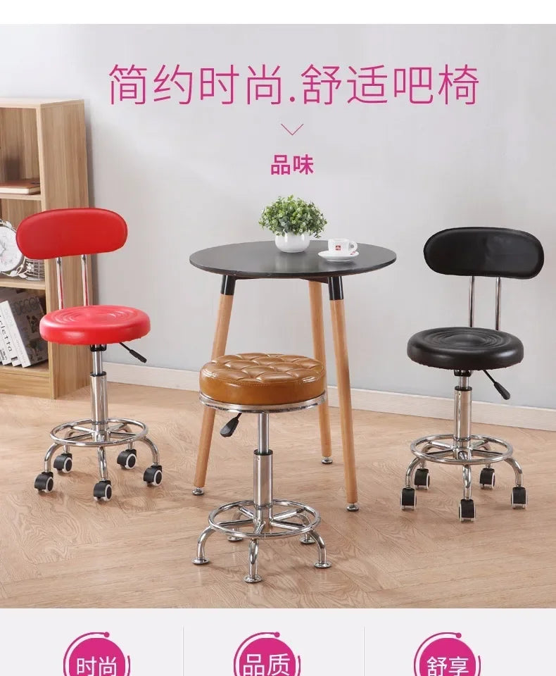 Black PU Leather Rolling Stool Round Swivel Stool with Wheels Height-Adjustable Seat for Salon Tattoo or Office Use