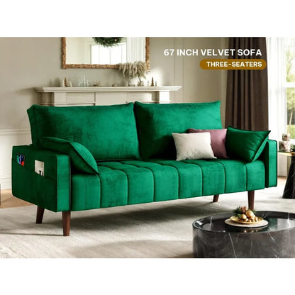 67 Loveseat Sofa in Velvet Fabric Designed for Small Spaces Modern Button Tufted Seat with Built-in Side Storage Pockets Perfec