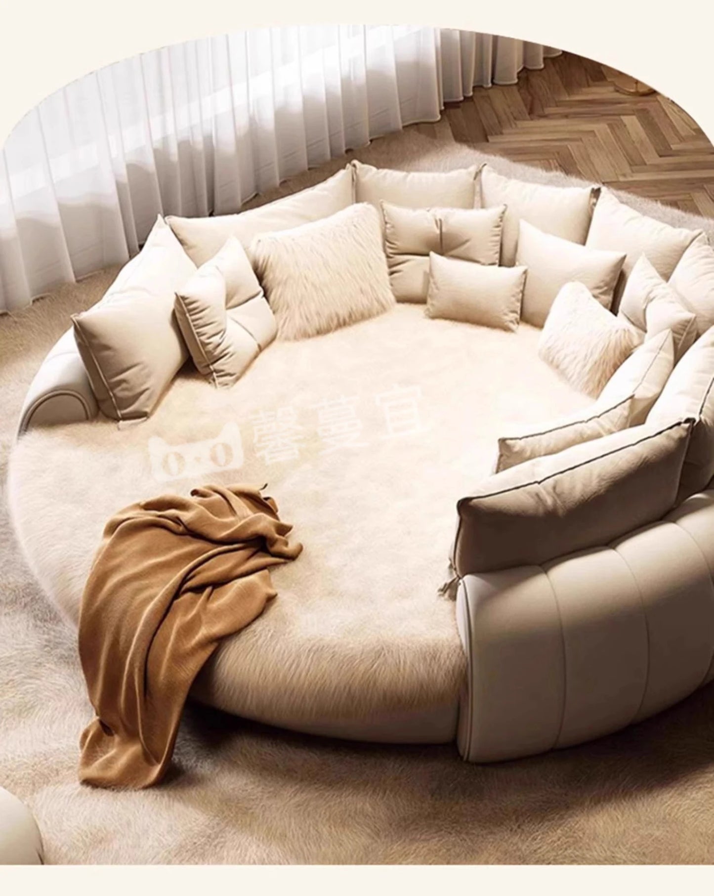 Fabric Round Bed Cream Wind Simple Double Wedding Light Luxury Adult Comfortable Bed Unusual High Quality Muebles Furniture