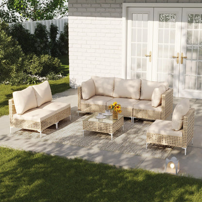 Garden Sofa Set PE Wicker Aluminum Frame Sofas Villa Living Room Furniture  Rattan Woven Outdoor L Shape Combinational Couch