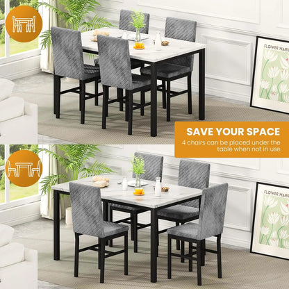 Dining Table Set for 4 Kitchen Table and Chairs Set of 4 Faux Marble Kitchen and Dining with Velvet Upholstered Dinner Chairs
