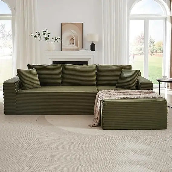 Corduroy L-Shaped Sectional Sofa, Boneless Couch with Right-Facing Chaise, Cloud Comfort for Living Room