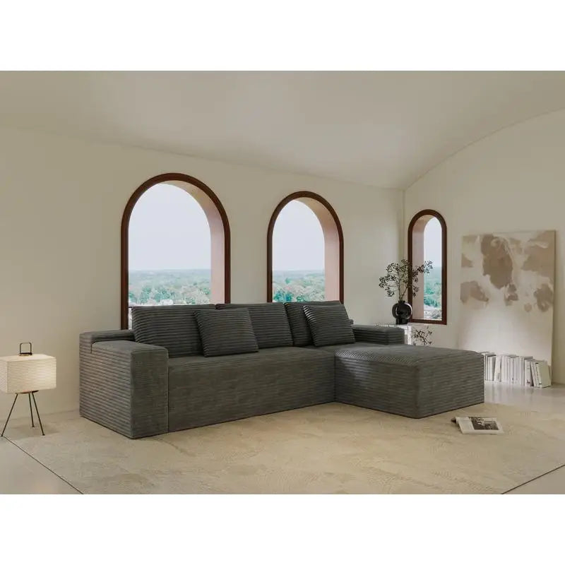 104" Modern L-Shape Sectional Couch with Deep Seat, Modular Sofa, Upholstered for Living Room or Bedroom, No Assembly, Grey