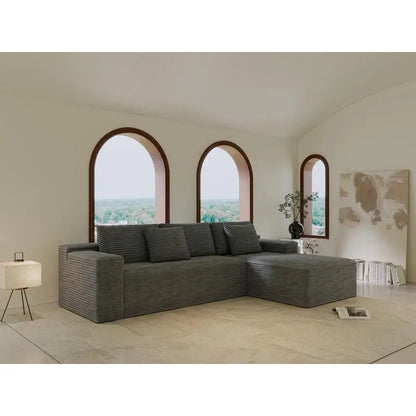 104" Modern L-Shape Sectional Couch with Deep Seat, Modular Sofa, Upholstered for Living Room or Bedroom, No Assembly, Grey