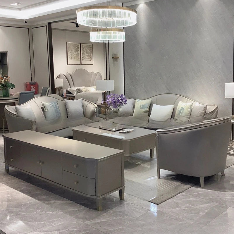New American light luxury living room solid wood sofa coffee table combination European modern simple leather sofa model house