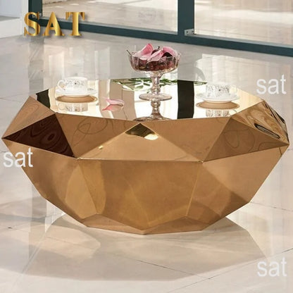 Modern Living Room Furniture Smart Luxurious Unique Diamond Shape Goldsilver Metal Mirrored Coffee Table