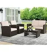 PatioLix 8 Piece Patio Furniture with 44"Propane Gas Fire Pit Table. Outdoor Sectional Conversation Set Wicker Rattan Sofa