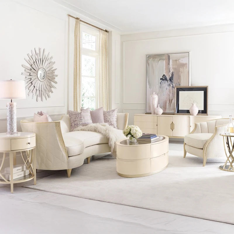 Caracole Adela Luxury Home Furniture Curved High Quality for Wood Frame Couch Modern White Sofa Set for Living Room New Design