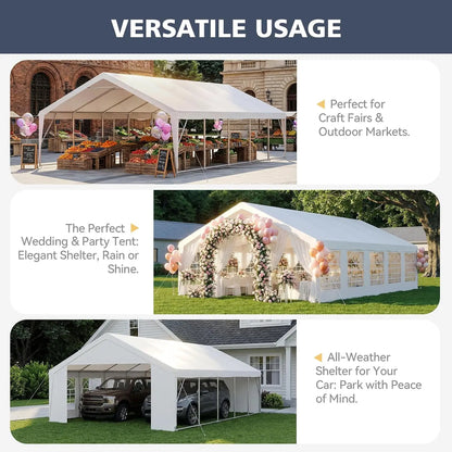 Heavy Duty 32x16 Party Tent with LED Light, Removable Sidewalls&Roll-Up Door,Waterproof Outdoor Event Shelter for Wedding,Custom