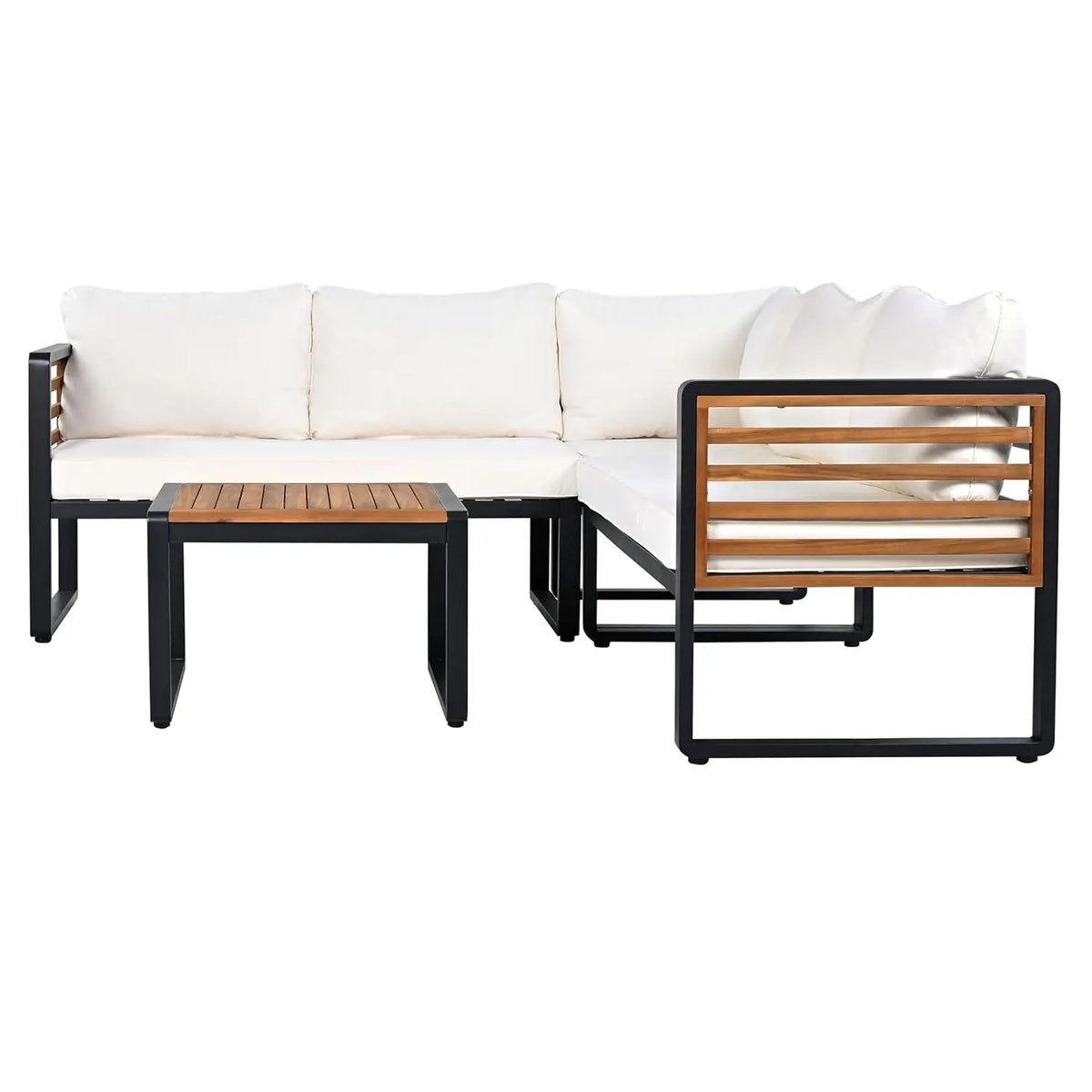 Modern L-Shaped Outdoor Conservation Sofa Set with Coffee Table, Acacia Wood Patio Sectional Sofa for Gardens,, Customized