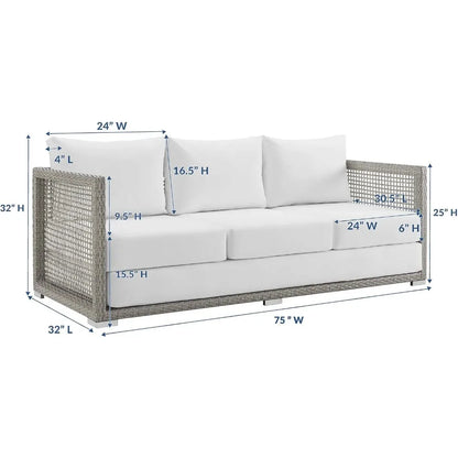 Gray and White Wicker Outdoor Patio Sofa Couch