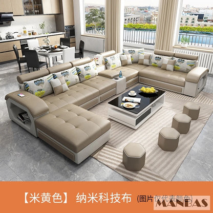 MINGDIBAO Fabric Sofa Set Furniture Living Room Sofa Set with USB and Stools / Big U Shape Cloth Couch Sofas for Home Furniture