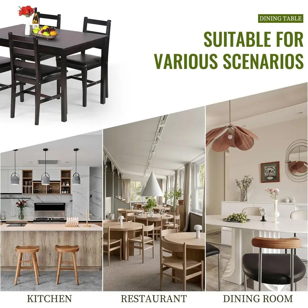 Brown Pine Wood 5-Piece Dining Set with Upholstered Chairs for 4, Ideal for Space-Efficient Dining in Rooms, Apartments, and Res