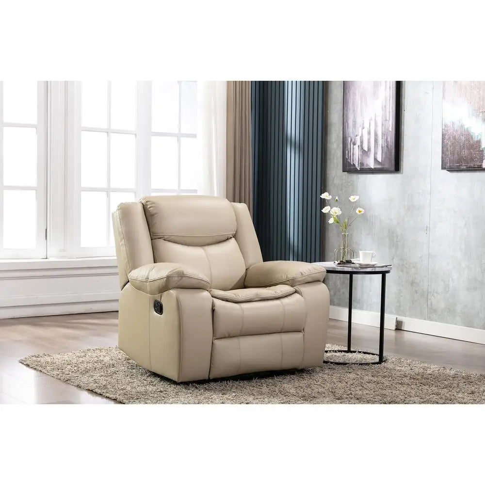 Cream Manual Recliner Loveseat Sofa Set 1+2+3 Seater Pillow Top Arms Pocket Spring Seating Leather Upholstery
