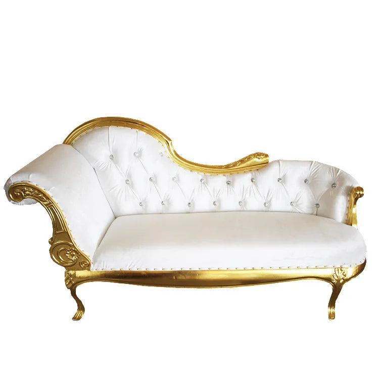 Gold Upholstered Classic Chaise Lounge Loveseat Comfortable Royal Throne Sofa  Wedding Chair Stainless Steel Chair Party ソファ