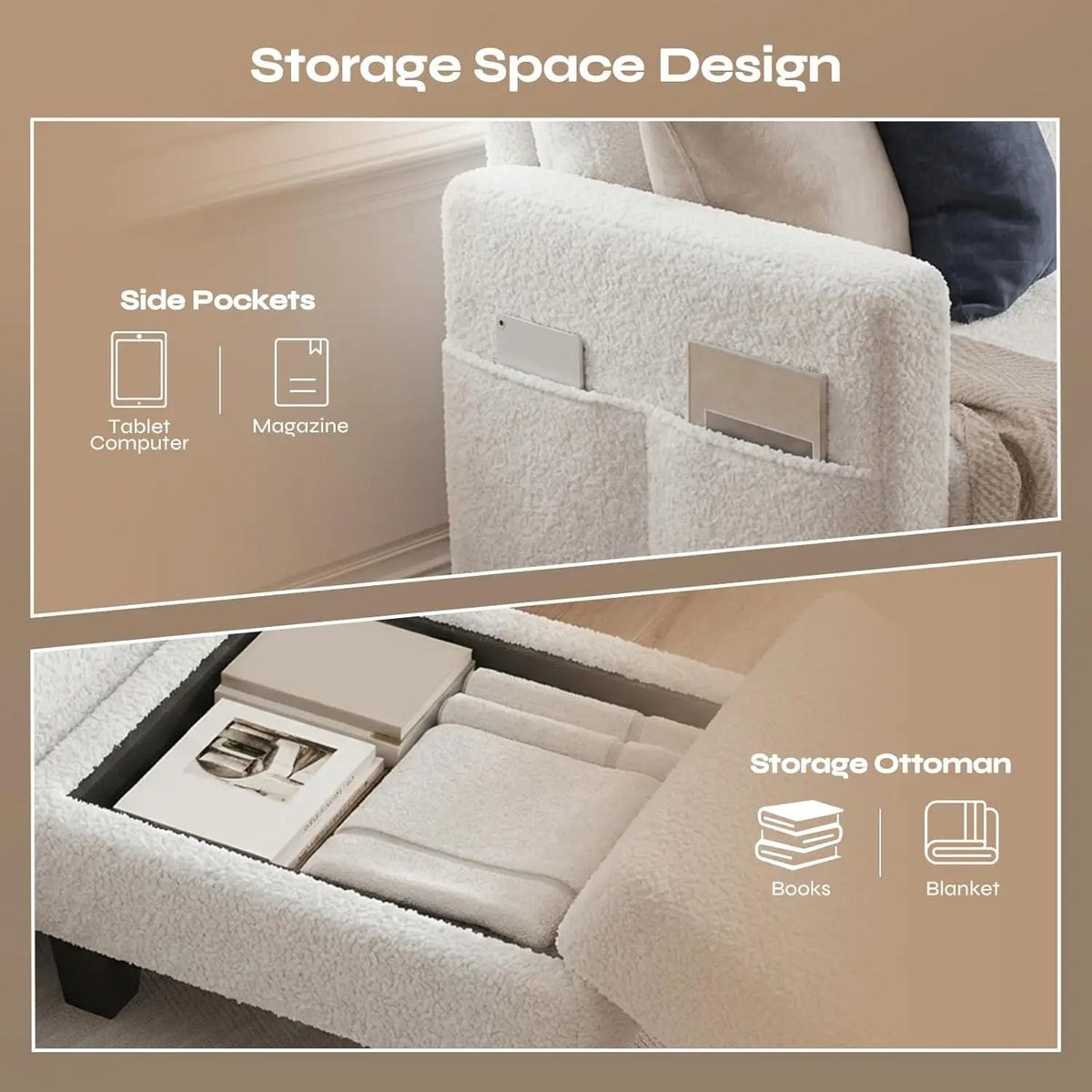 L-Shape Sectional Sofa Reversible Chaise Boucle Spring Cushion Living Room Apartment Small Space, Customized