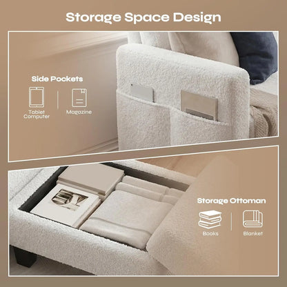 L-Shape Sectional Sofa Reversible Chaise Boucle Spring Cushion Living Room Apartment Small Space, Customized
