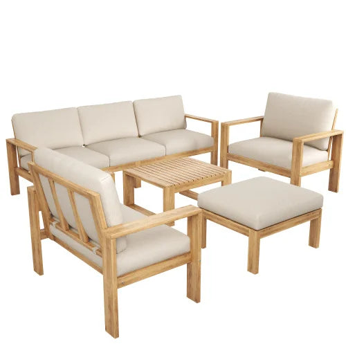 Outdoor 5-piece lovesickness segmented courtyard sofa set, natural color