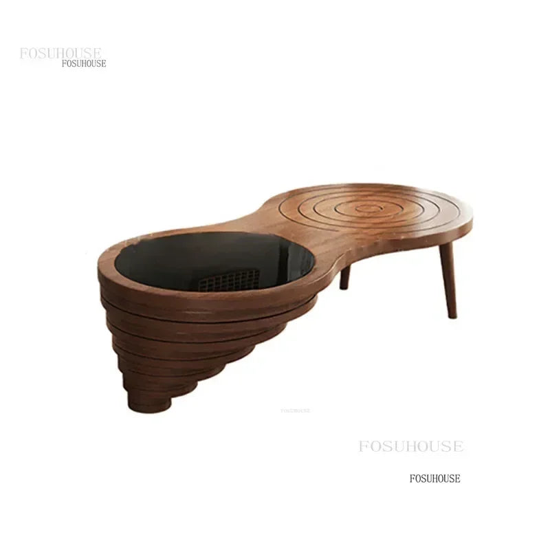 Tables basses design en bois massif, meubles de salon de luxe pour la maison, Table d'appoint de canapé, Table centrale ronde moderne en verre trempé