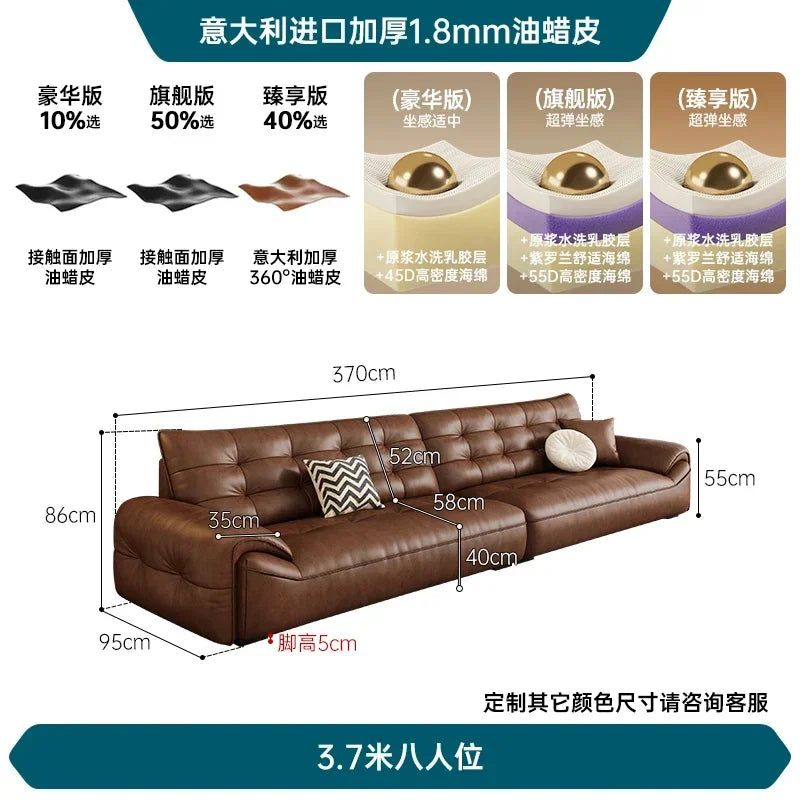 A182 C Oil wax leather sofa first layer cowhide retro living room straight row high backrest