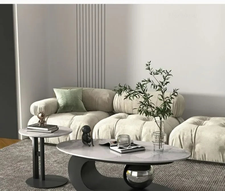 Bright Oval Coffee Tables for Tea Room Italian Rock Slab Easy To Clean Side Table Luxury Tables for Living Room a