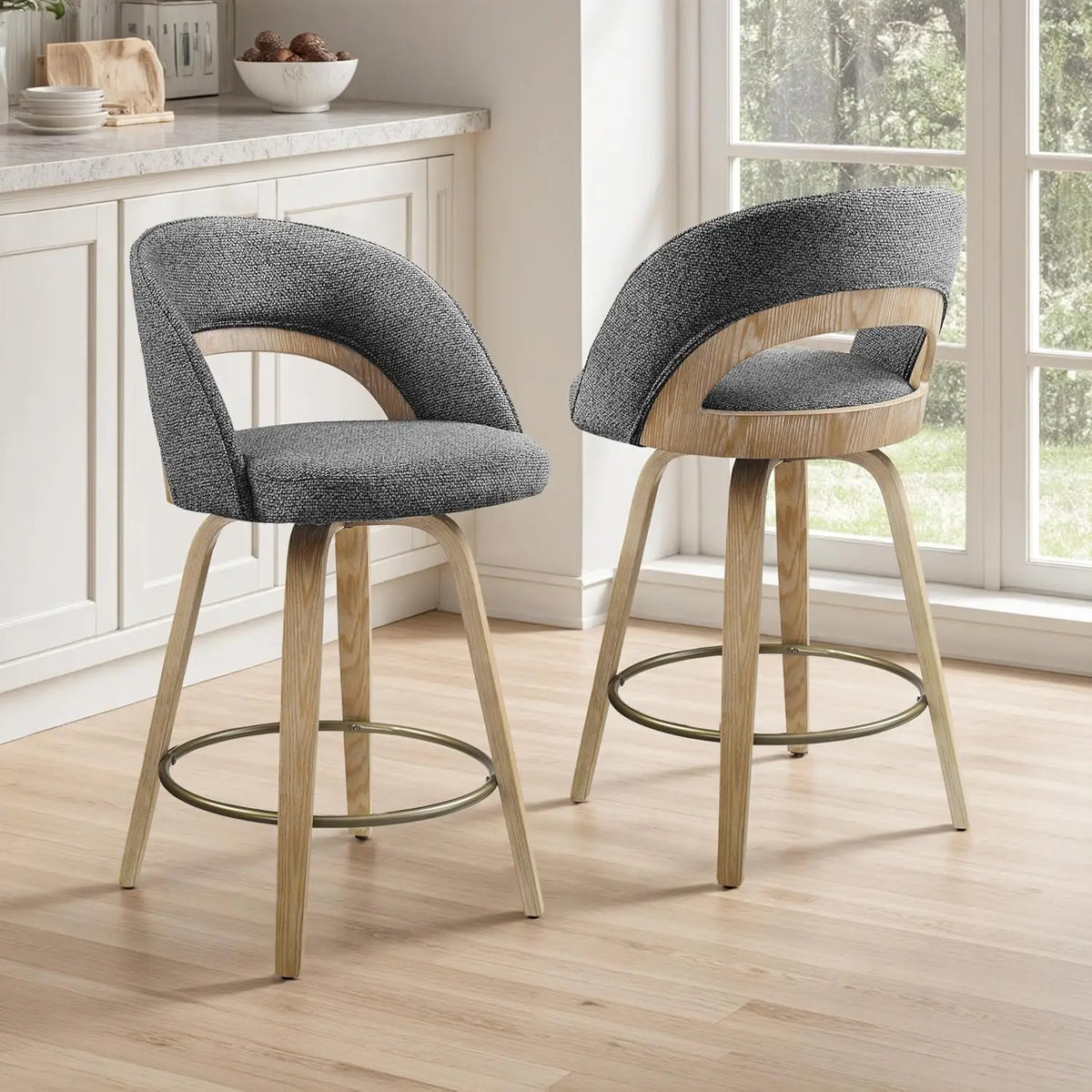 Swivel Counter Stools, Faux Leather Bar Stools with Back, Wooden Counter Height Chairs for Kitchen Island Home Bar,, Customized