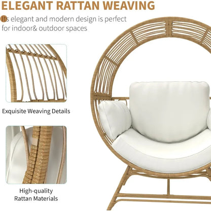 Egg Chair Outdoor Indoor, Oversized Rattan Chair with Thicken Cushion, 350LBS Capacity Wicker Patio Lounge Chair, Basket Chair f