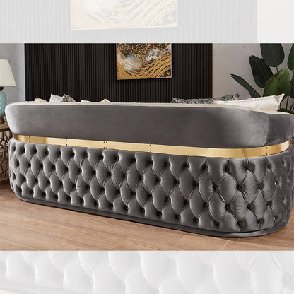 Ensemble de canapé de salon rembourré en velours, moderne et luxueux, ceinture en acier inoxydable, bouton de décoration, maison, Villa