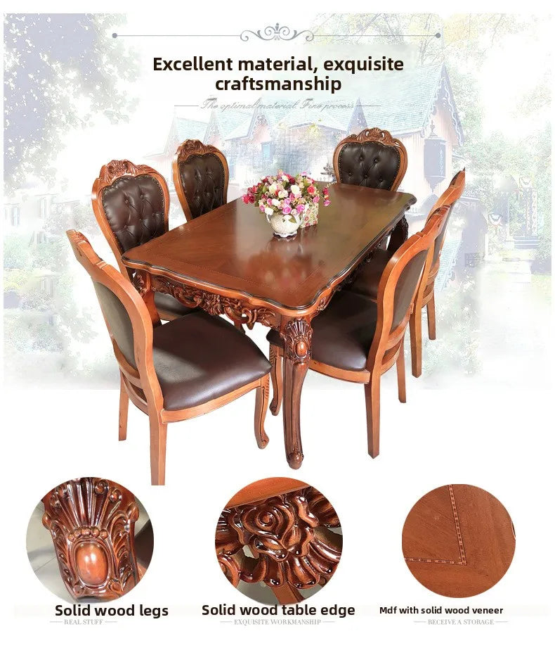 European style, solid wood dining table and chair combination, marble, rectangular dining table