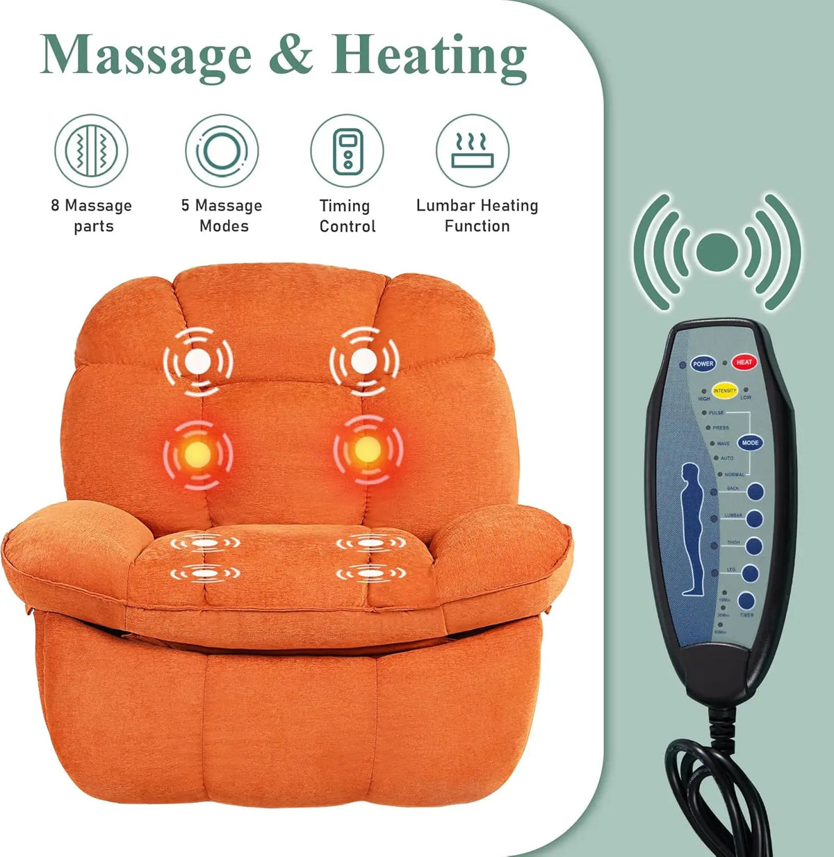 Swivel Recliner with Massage & Heat, Power Glider, USB/USB-C