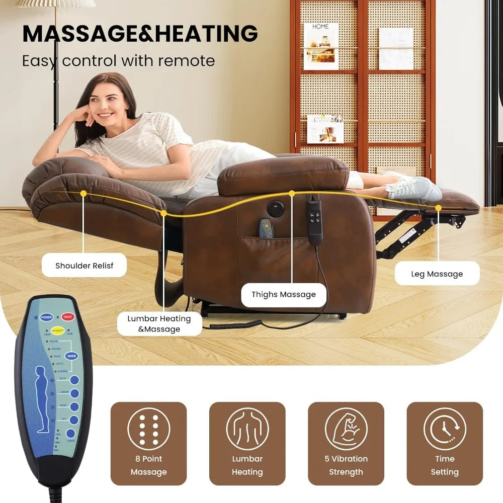 Power Lift Recliner Chair for Elderly with Heat And Massage Dual Motor Breathable Leather Recliner Chair for Sleeping