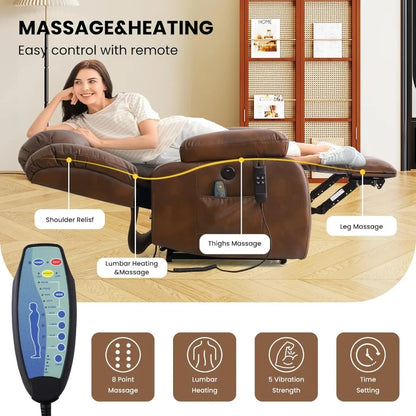 Power Lift Recliner Chair for Elderly with Heat And Massage Dual Motor Breathable Leather Recliner Chair for Sleeping