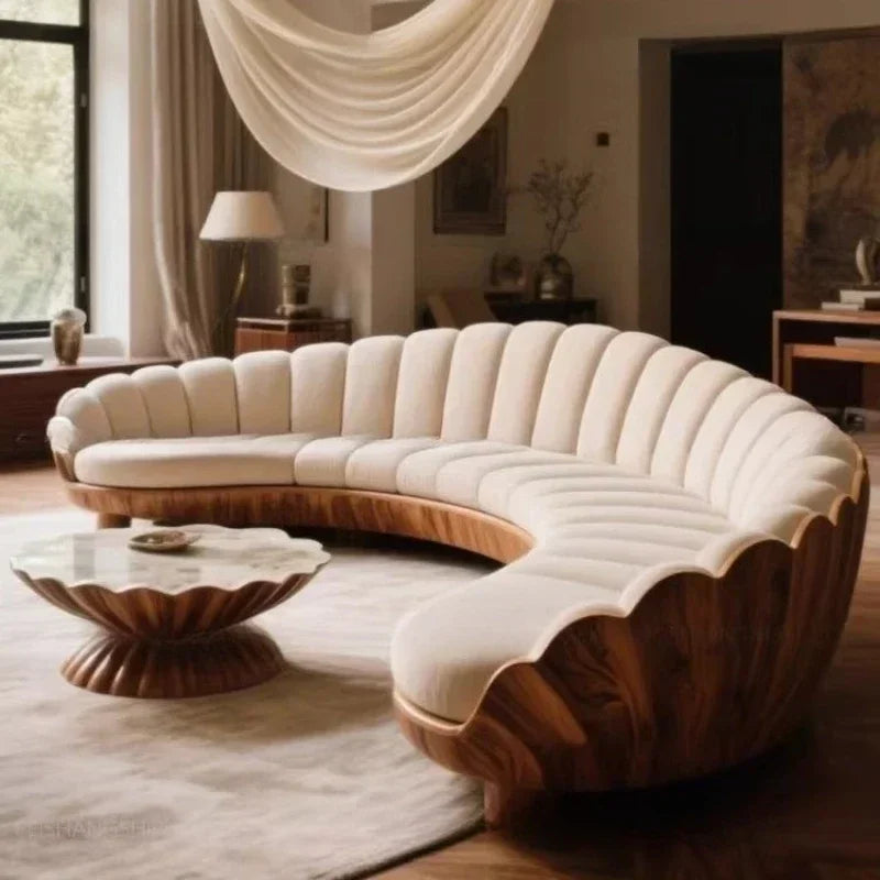 Furniture living room retro style large apartment solid wood multi-person sofa