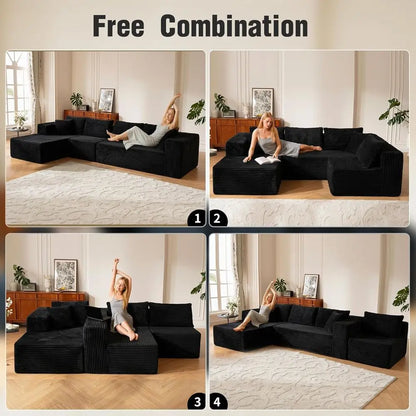 Oversized L-Shaped Memory Foam Sleeper Sectional Sofa