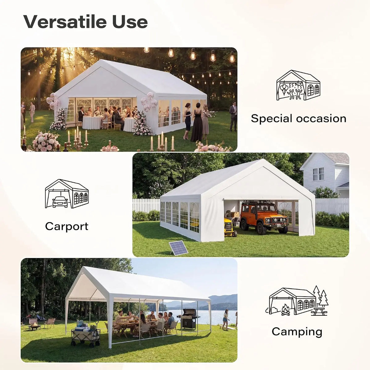 20x30 Heavy Duty Party Tent 40-60 People Removable Sidewalls Waterproof Event Steel Frame Backyard BBQ Commercial, Customized