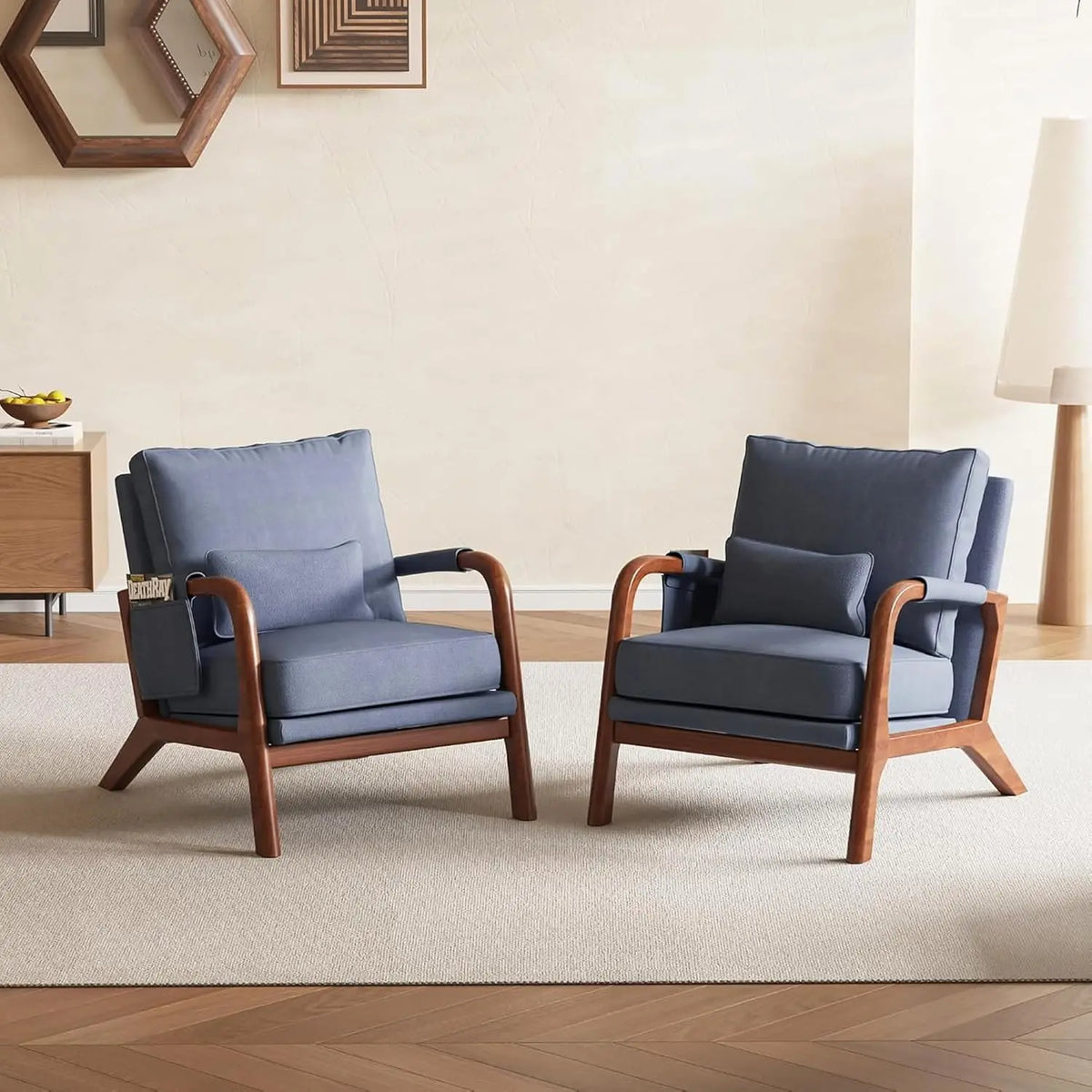 Mid Century Modern Chair Set of 2, Upholstered Lounge Arm Chair with Solid Wood Frame, Comfy Accent Chair for, Customized