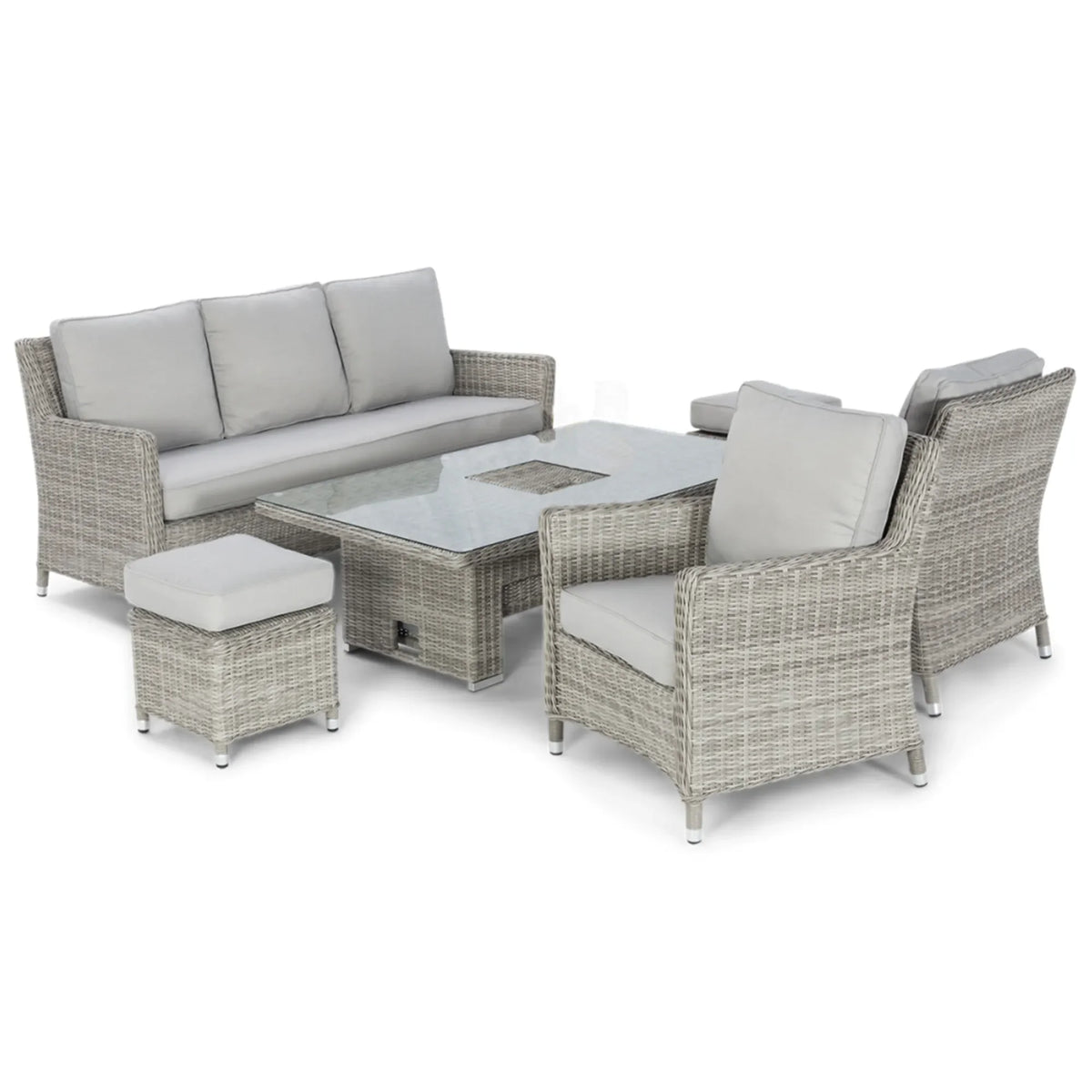 PatioLix Patio Wicker Dining Set Outdoor Furniture Sofa With Ice Bucket And Rising Table Waterproof Garden Rattan Sofa