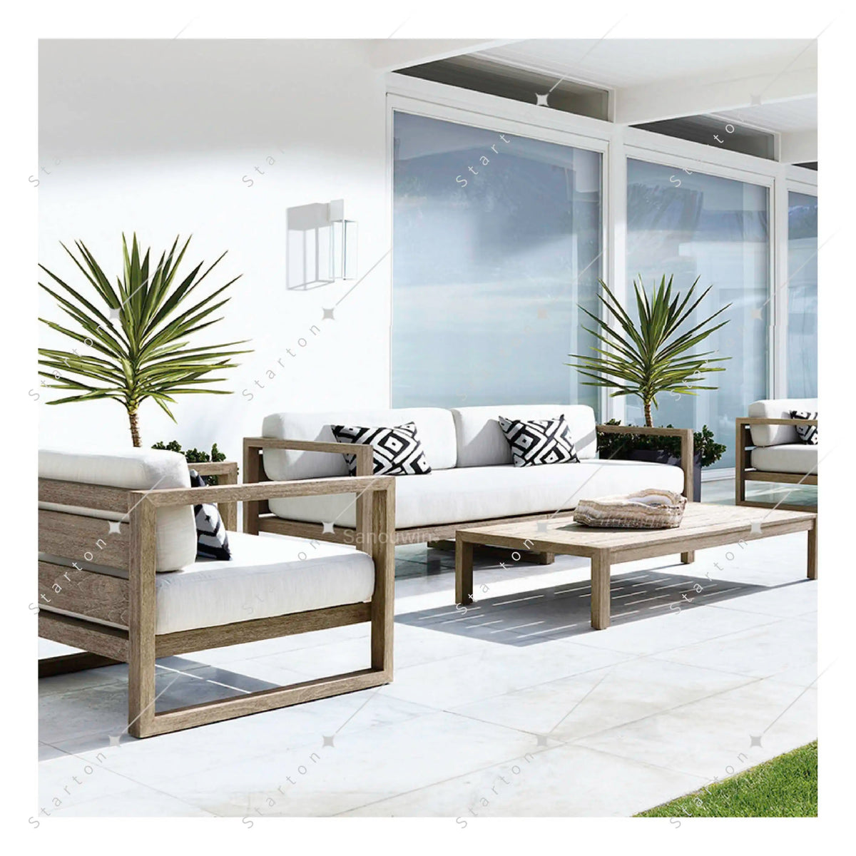 New Arrive Outdoor Wooden Teak Garden Set Daybed Chaise Lounge Furniture Teak Canopy Modern Solid Wood