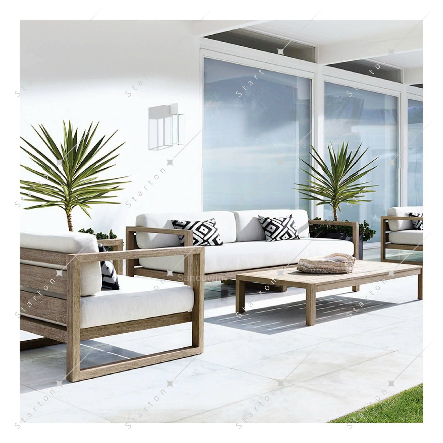 New Arrive Outdoor Wooden Teak Garden Set Daybed Chaise Lounge Furniture Teak Canopy Modern Solid Wood