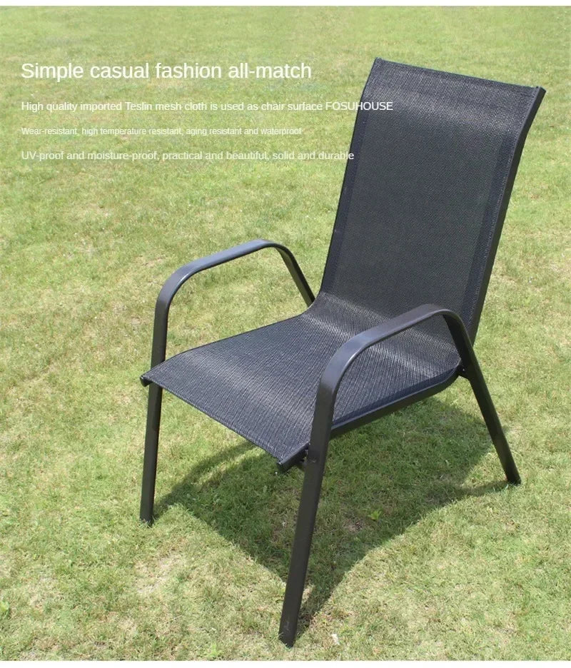 Outdoor Beach Chairs Outdoor Courtyard Balcony Waterproof and Sunscreen Iron Chair Home Leisure Back Armchairs Outdoor Furniture