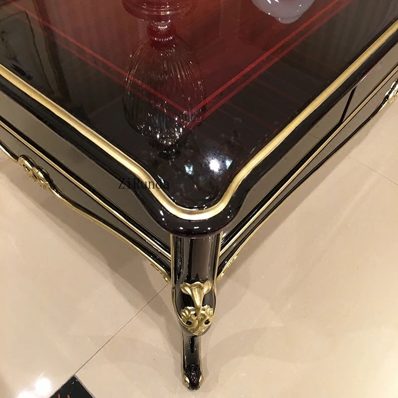 Living room coffee table Luxury solid wood carved living room coffee table side table Ebony color complete furniture