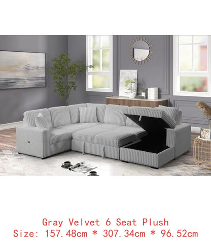 Modern Sectional Sofa with USB-C, Sleeper Function & Storage, Wood Frame in Black, Ideal for Living Room Use