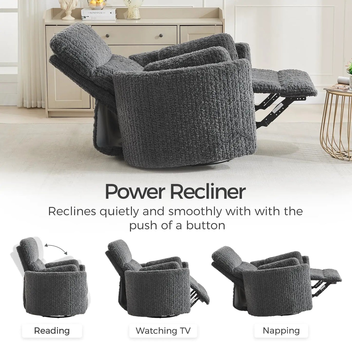 TODRANI Power Swivel Glider Rocking Recliner Nursery Chair with 2 Pillows, Reclining Chair with Type - C & USB Charger Ports