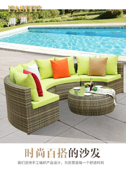 Outdoor circular rattan combination hotel curved living room sofa
