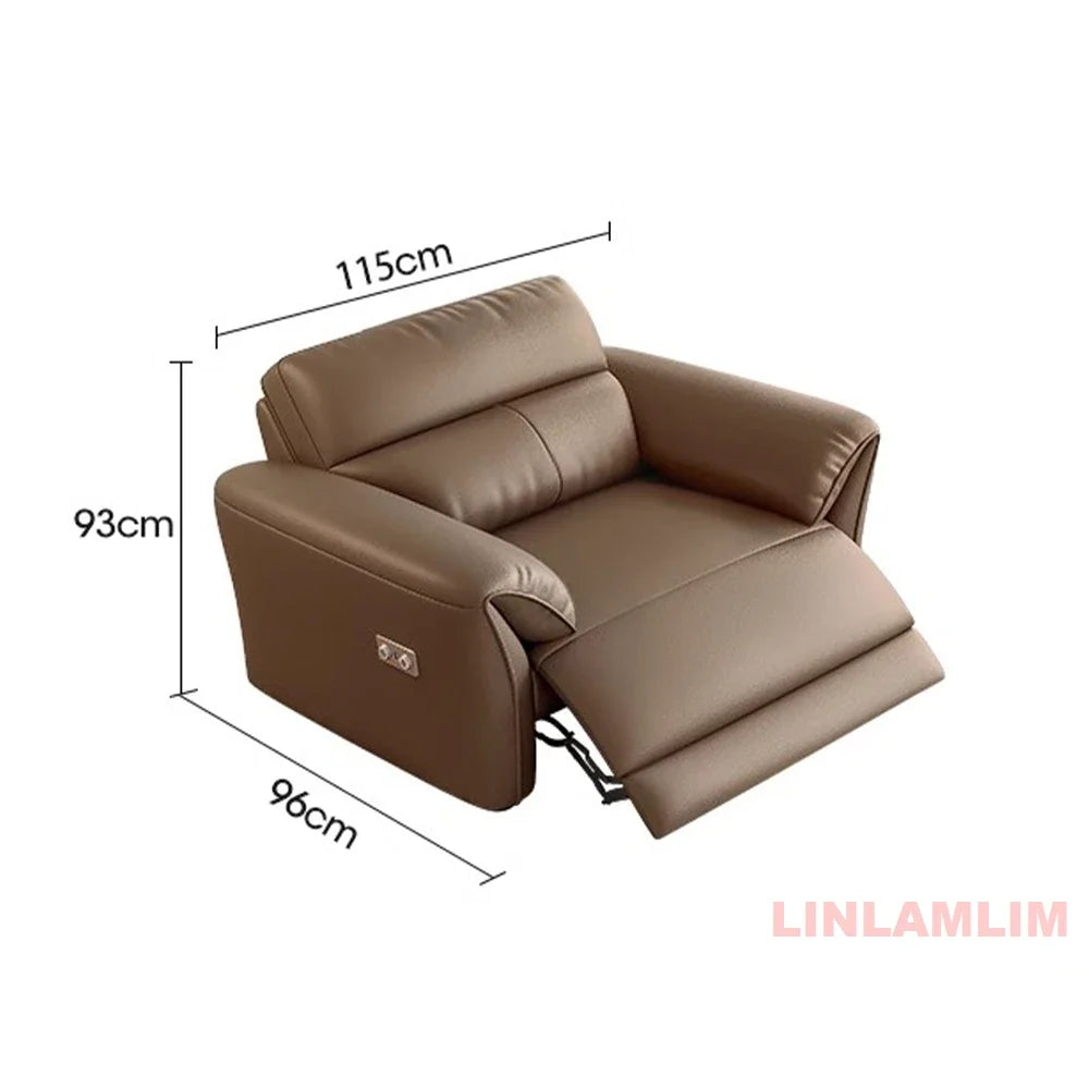 MINGDIBAO Modern Recliner Sofa with Hidden Foldable Tray Table and USB – Italian Genuine Leather Sectional Couch for Living Room