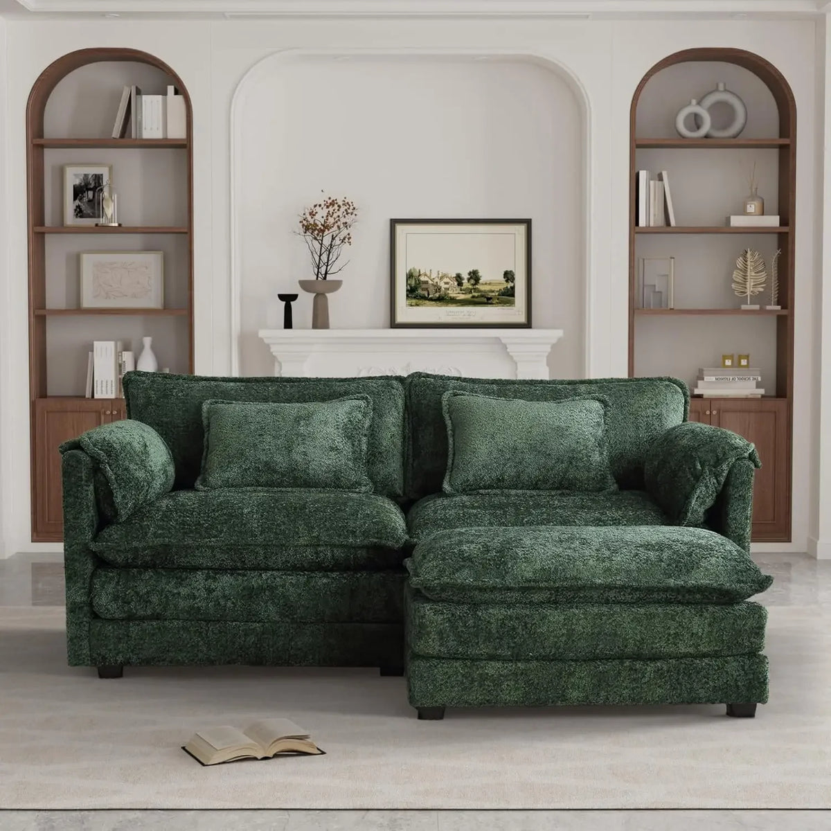 Cloud Sofa two Seats, for Apartment, Comfy Double Layer Upholstered Seat Cushion, Breathable Chenille Fabric, Black